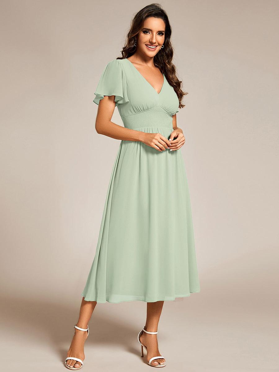 Robe d'invité de mariage mi-longue à col en V et manches à volants #Couleur_Menthe Verte