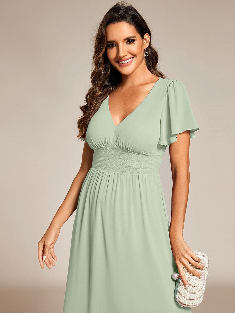 Robe d'invité de mariage mi-longue à col en V et manches à volants #Couleur_Menthe Verte