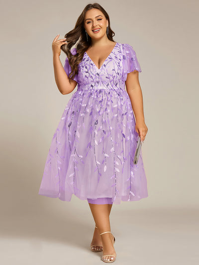pretty SIMONE|Robe d'invité de mariage formelle en tulle mi-longue scintillante de grande taille avec paillettes de feuilles