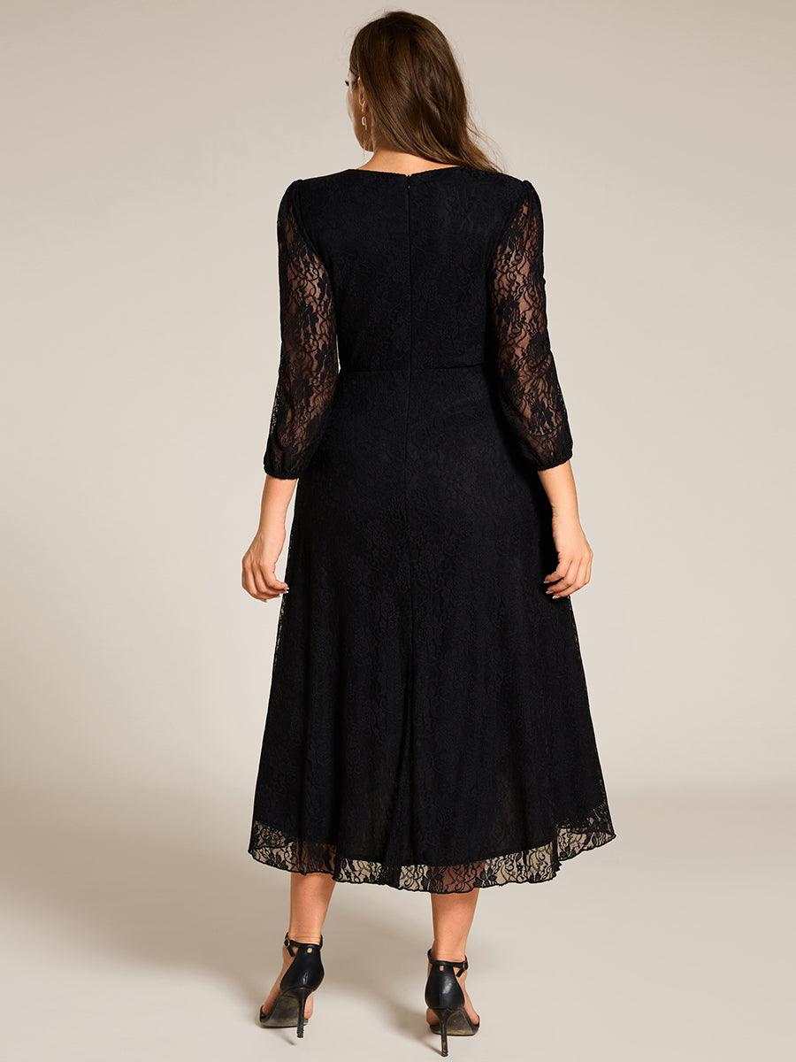 Robe d'invité de mariage à manches longues et col en V en dentelle de grande taille-eg02244 #Couleur_Noir