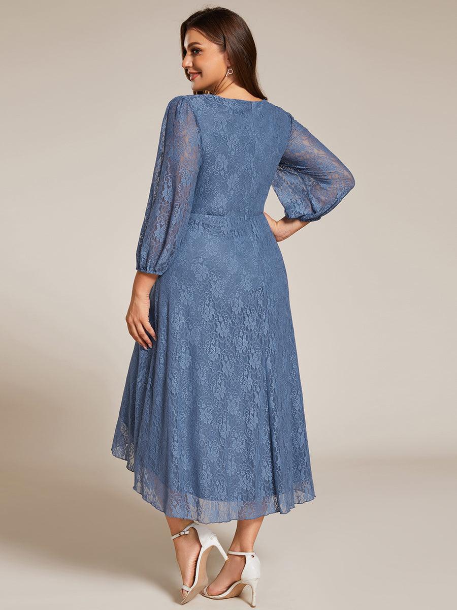Robe d'invité de mariage à manches longues et col en V en dentelle de grande taille-eg02254 #Couleur_Marine Fume