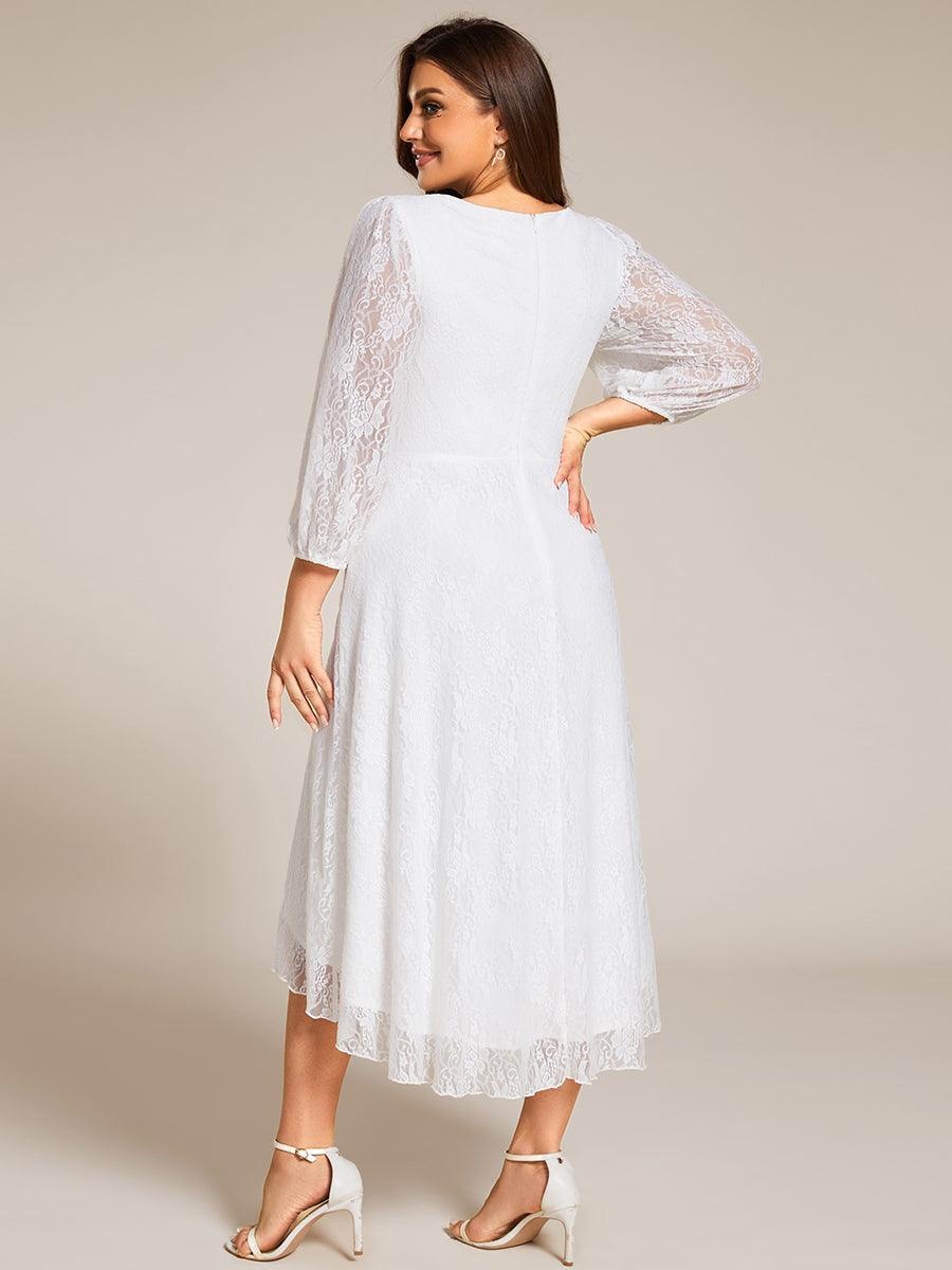 Robe d'invité de mariage à manches longues et col en V en dentelle de grande taille-eg02249 #Couleur_Blanc