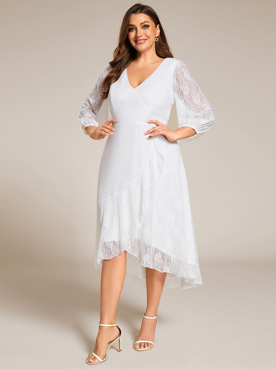 Robe d'invité de mariage à manches longues et col en V en dentelle de grande taille-eg02252 #Couleur_Blanc