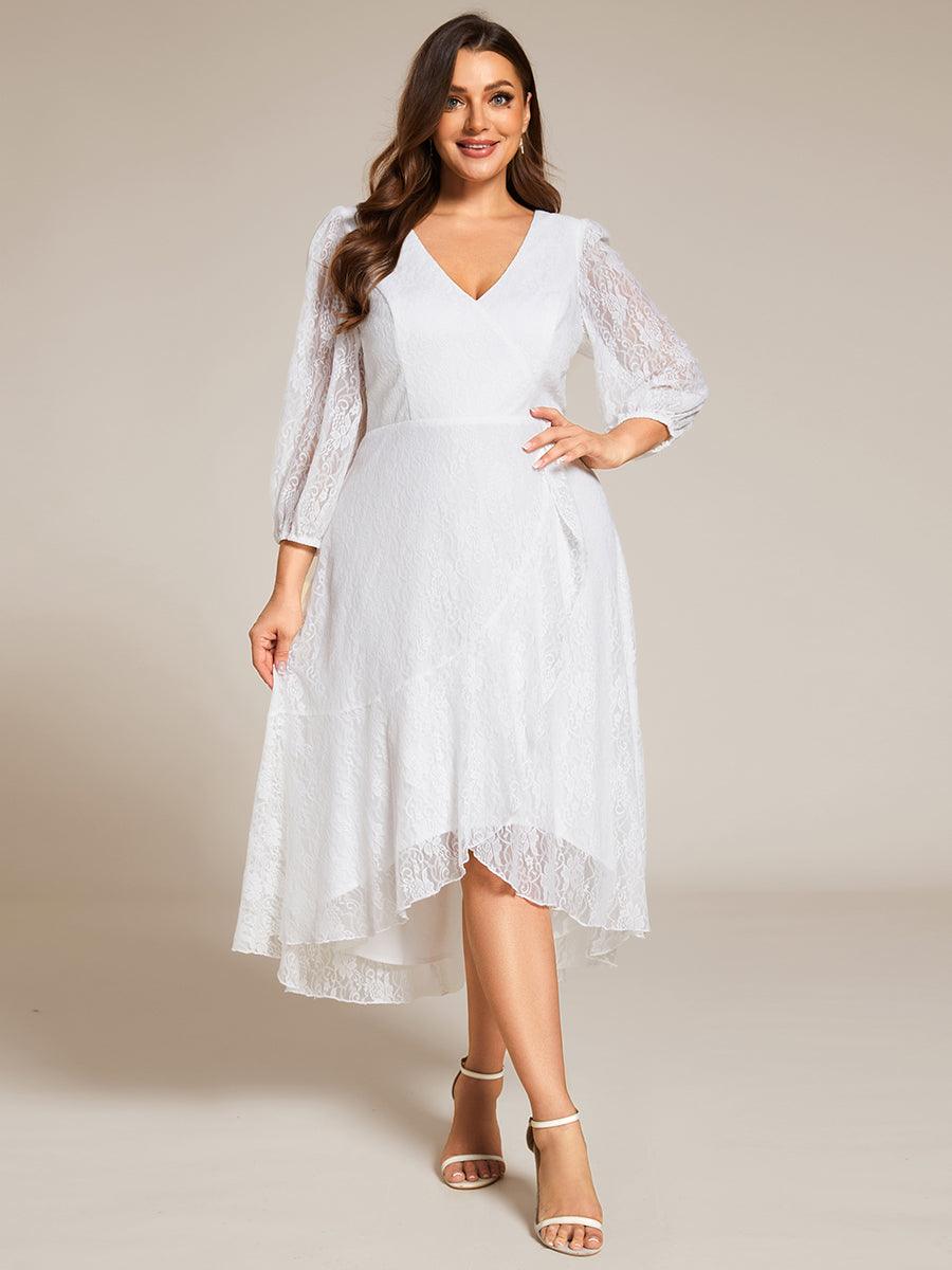 Robe d'invité de mariage à manches longues et col en V en dentelle de grande taille-eg02251 #Couleur_Blanc