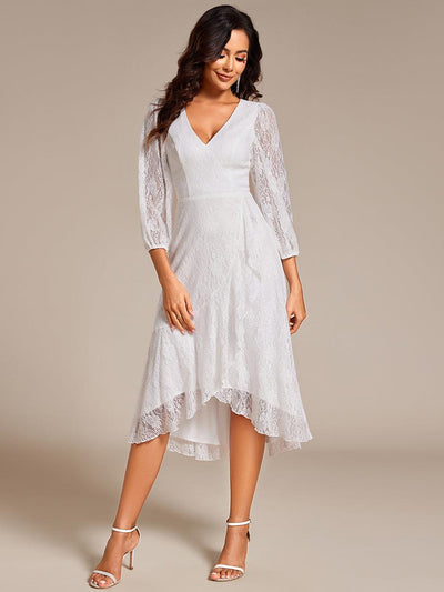 ever CAMILLE|Robe de mariée mi-longue élégante en dentelle à manches longues et coupe trapèze(Vente finale)