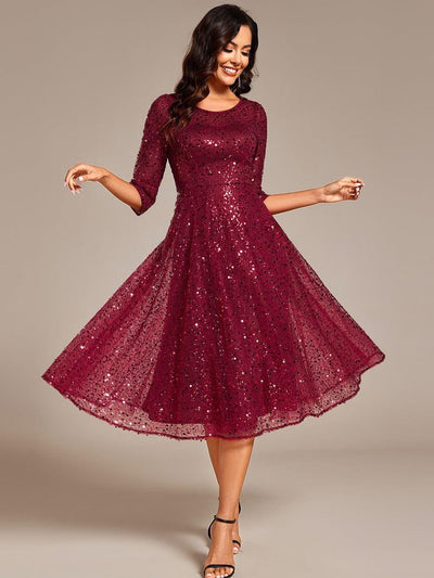 ever SIENNA|Robe d'invitée de mariage à manches 3/4 et col rond en sequins(Vente Finale)