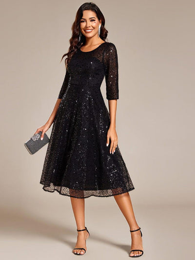 ever SIENNA|Robe d'invitée de mariage à manches 3/4 et col rond en sequins(Vente Finale)