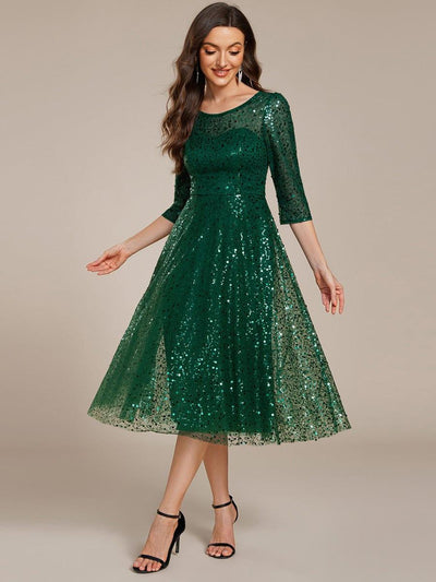ever SIENNA|Robe d'invitée de mariage à manches 3/4 et col rond en sequins(Vente Finale)