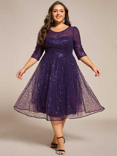 ever SIENNA|Robe d'invitée de mariage à manches 3/4 et col rond en sequins(Vente Finale)
