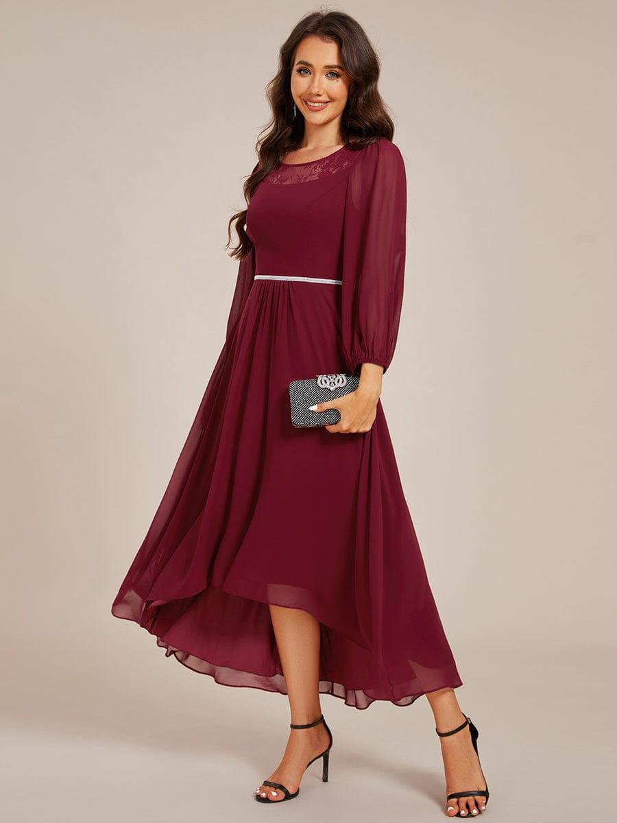 Robe d'invitée de mariage mi-longue en mousseline à col rond #Couleur_Bordeaux