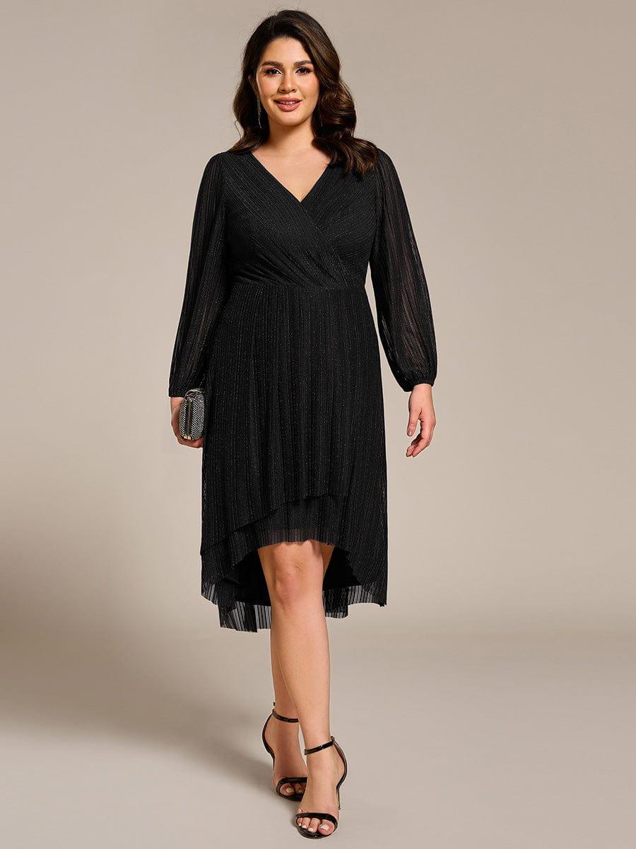Robe d'invitée de mariage pailletée à manches longues grande taille #Couleur_Noir