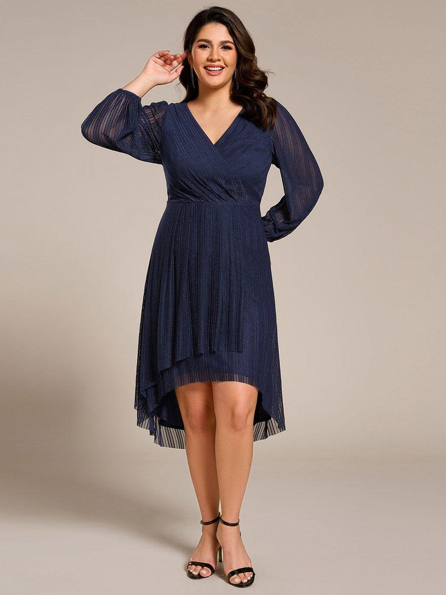 Robe d'invitée de mariage pailletée à manches longues grande taille #Couleur_Bleu Marine