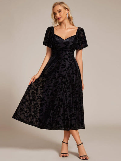 ever BLOOM|Robe de mariée élégante en velours extensible longueur thé