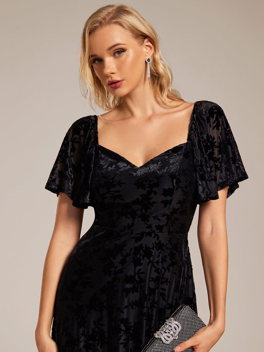 Robe de mariée élégante en velours extensible longueur thé? #Couleur_Noir