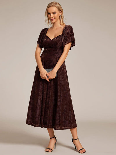 ever BLOOM|Robe de mariée élégante en velours extensible longueur thé