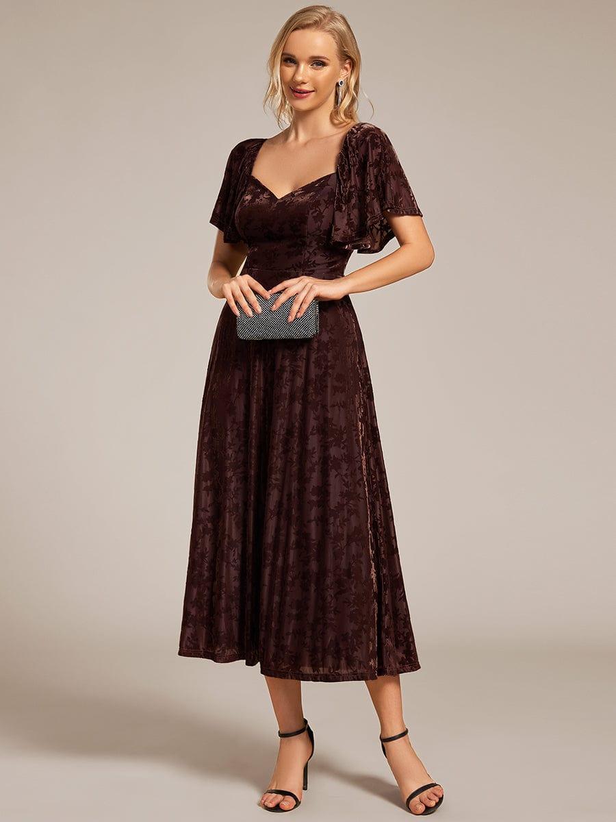 Robe de mariée élégante en velours extensible longueur thé? #Couleur_Café