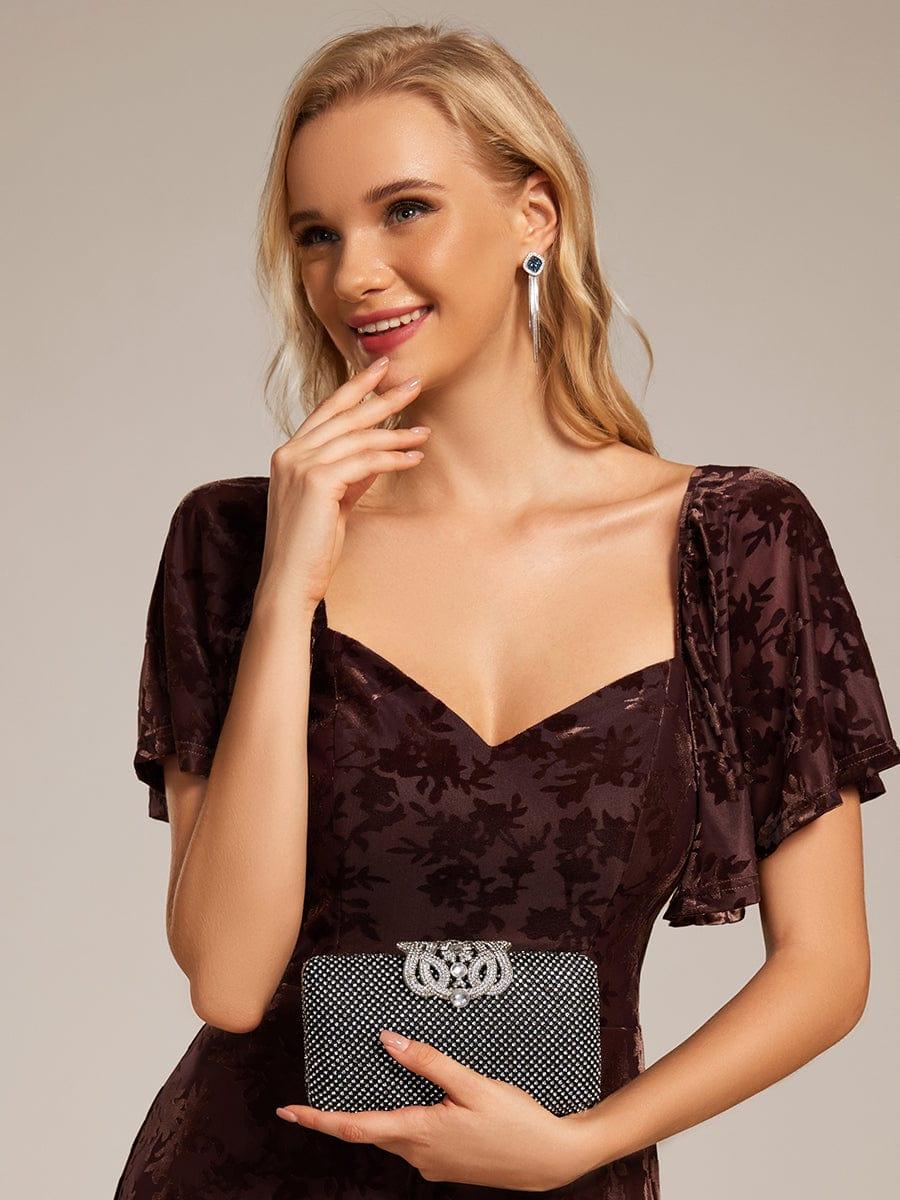 Robe de mariée élégante en velours extensible longueur thé? #Couleur_Café