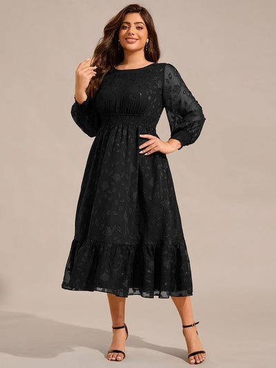 pretty ANAHI|Robe d'invitée de mariage mi-longue en mousseline à col rond grande taille