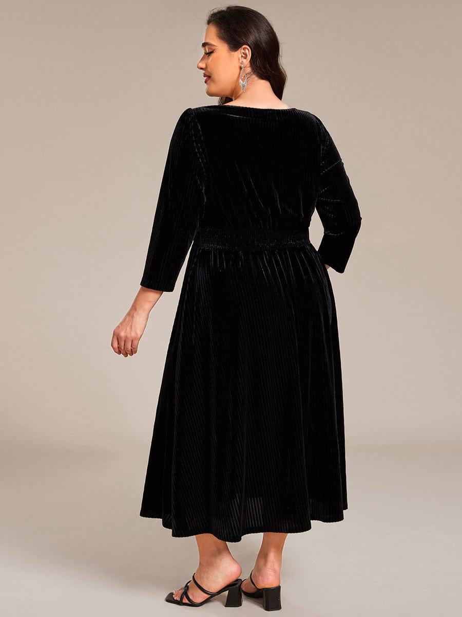 Robe d'invitée de mariage en velours plissé extensible grande taille #Couleur_Noir