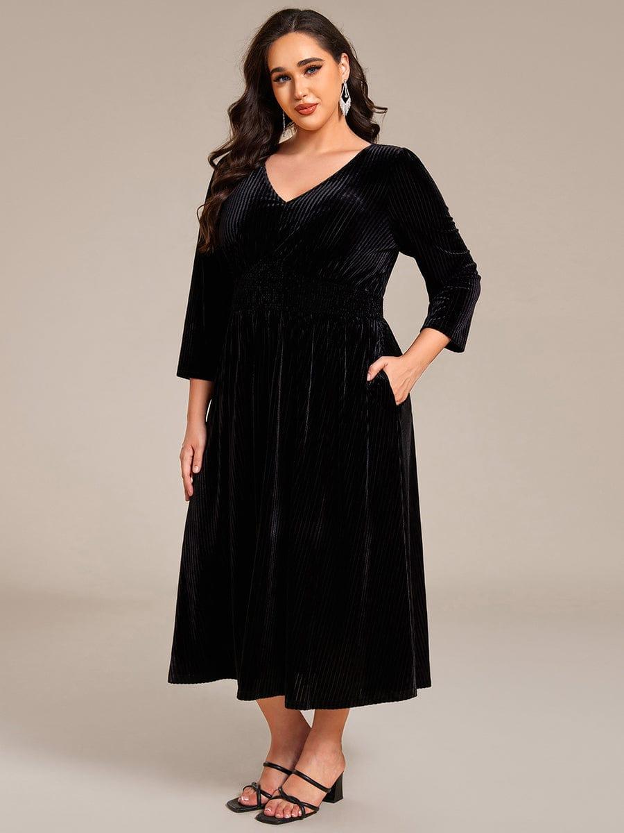 Robe d'invitée de mariage en velours plissé extensible grande taille #Couleur_Noir