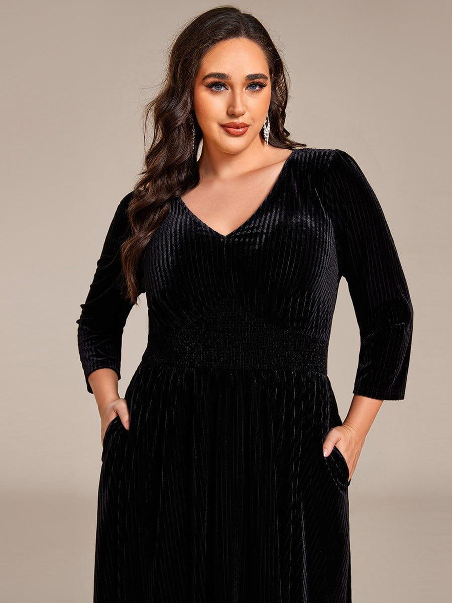 Robe d'invitée de mariage en velours plissé extensible grande taille #Couleur_Noir