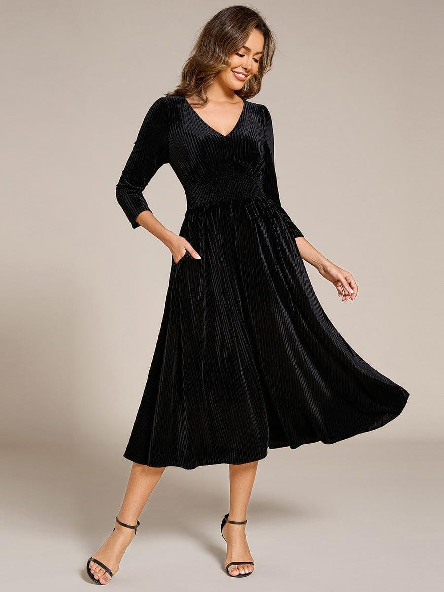 Robe d'invitée de mariage en velours extensible longueur thé #Couleur_Noir