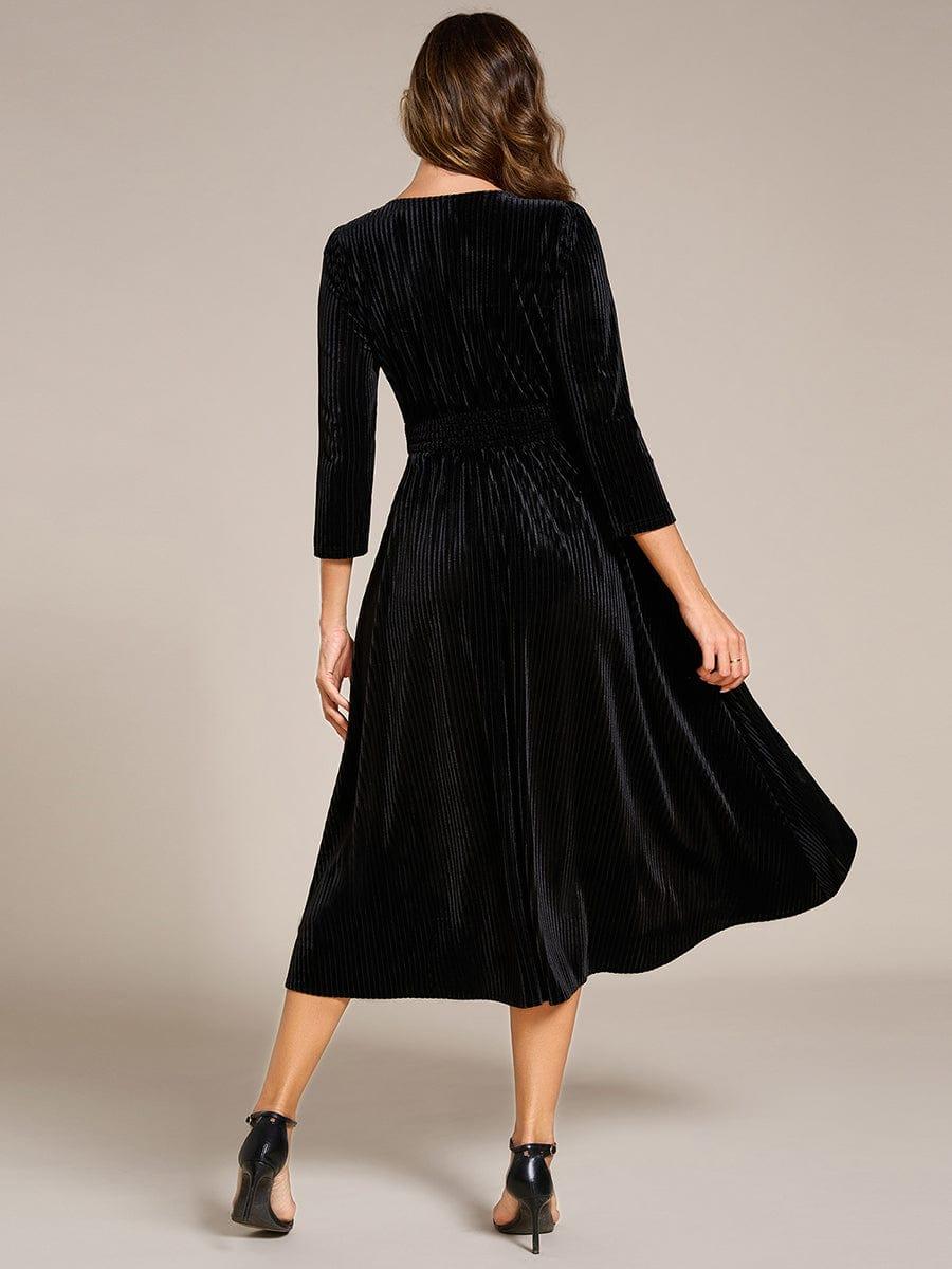 Robe d'invitée de mariage en velours extensible longueur thé #Couleur_Noir