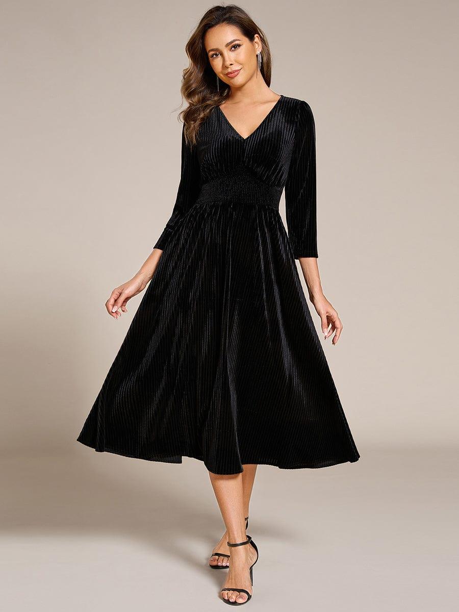 Robe d'invitée de mariage en velours extensible longueur thé #Couleur_Noir