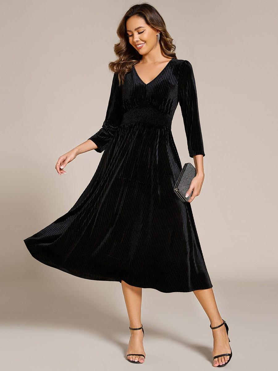 Robe d'invitée de mariage en velours extensible longueur thé #Couleur_Noir