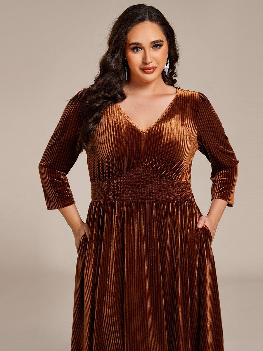 Robe d'invitée de mariage en velours extensible longueur thé #Couleur_Caramel