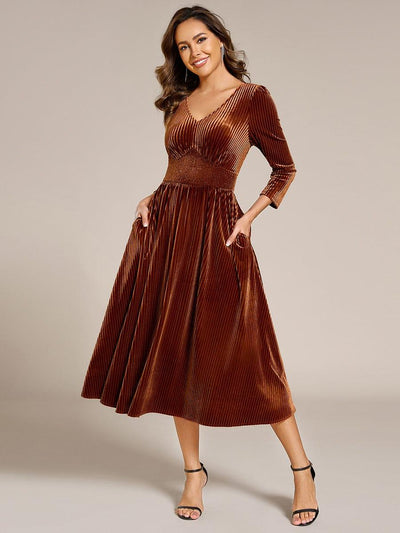 ever ARLET|Robe d'invitée de mariage en velours extensible longueur thé