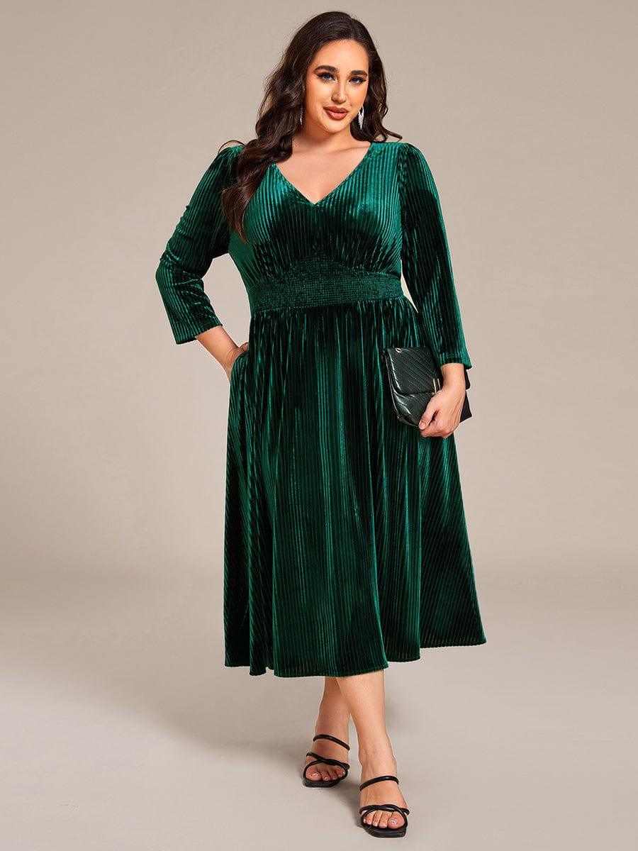 Robe d'invitée de mariage en velours plissé extensible grande taille #Couleur_Vert Fonce