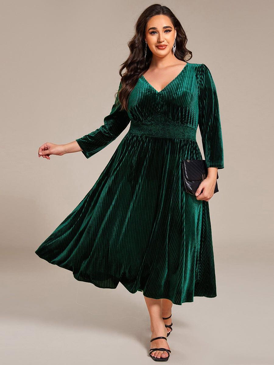 Robe d'invitée de mariage en velours plissé extensible grande taille #Couleur_Vert Fonce