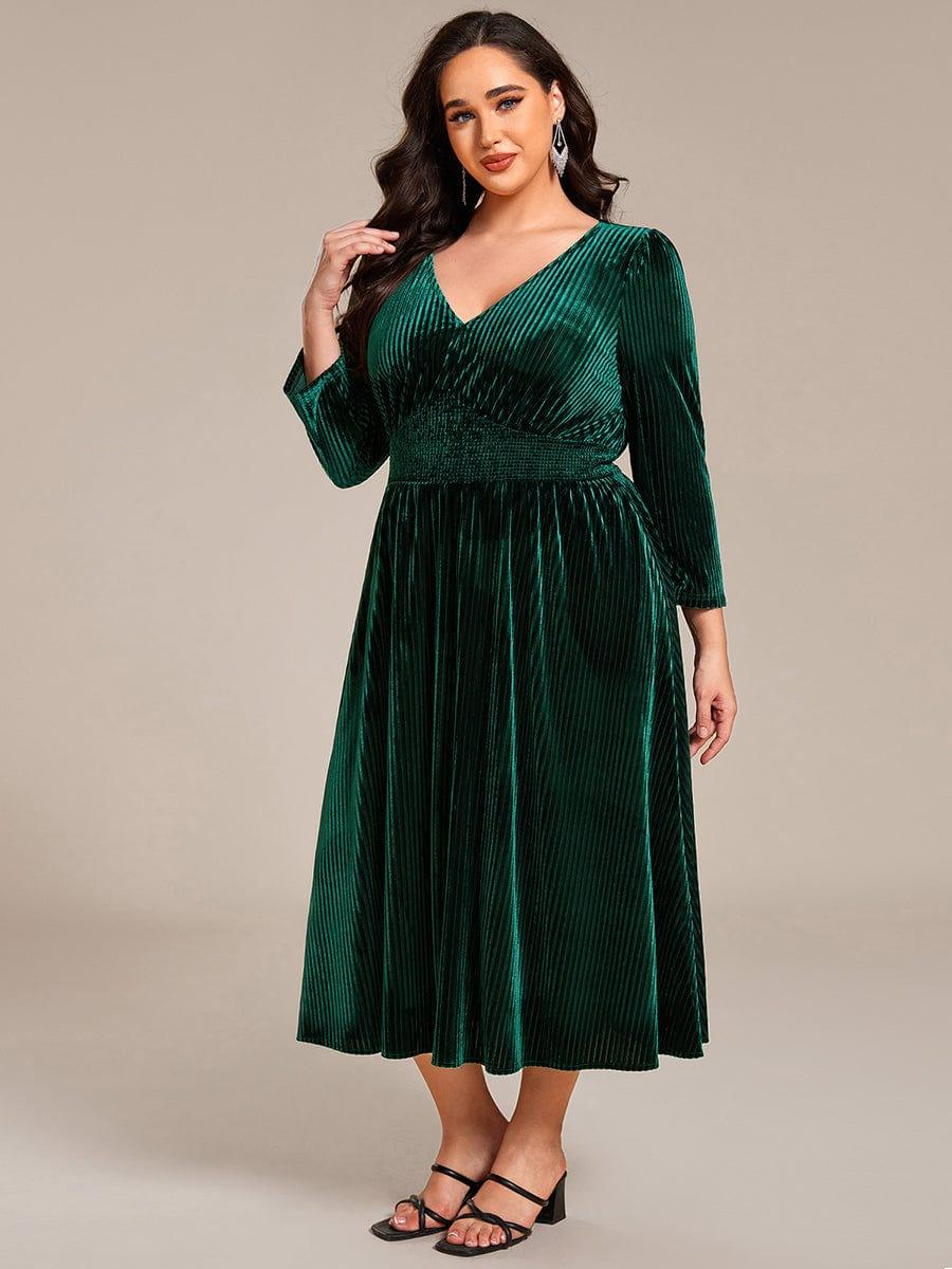 Robe d'invitée de mariage en velours plissé extensible grande taille #Couleur_Vert Fonce