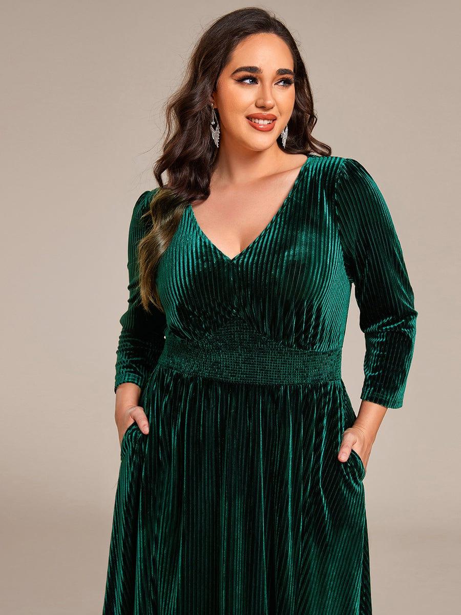 Robe d'invitée de mariage en velours plissé extensible grande taille #Couleur_Vert Fonce