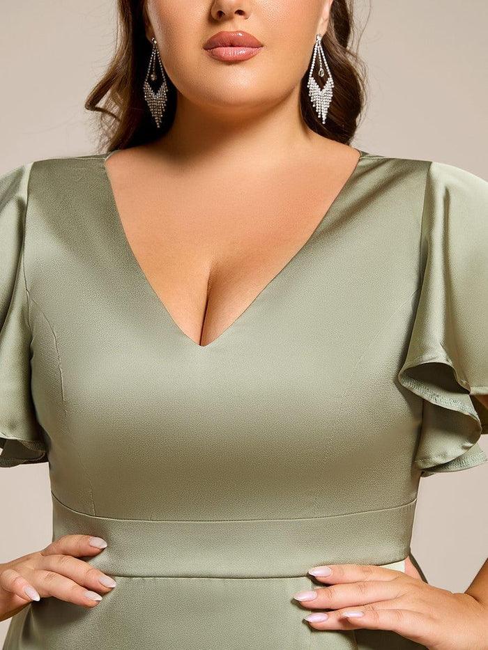 Robe d'invitée de mariage mi-longue en satin avec encolure en V et jupe à volants #Couleur_Menthe Verte