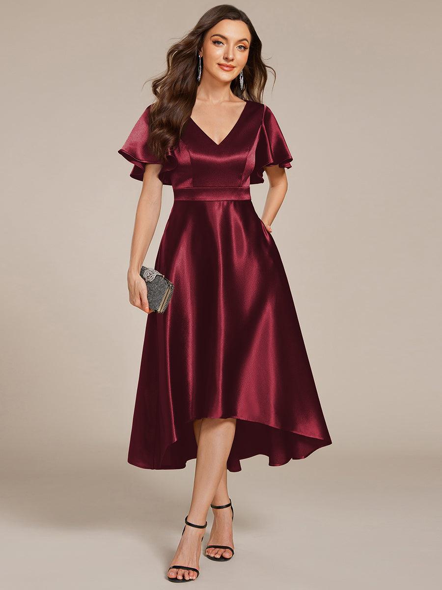 Robe d'invité tong colorée à ourlet haut et bas #Couleur_Bordeaux