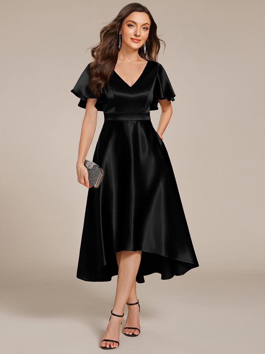Robe d'invité tong colorée à ourlet haut et bas #Couleur_Noir