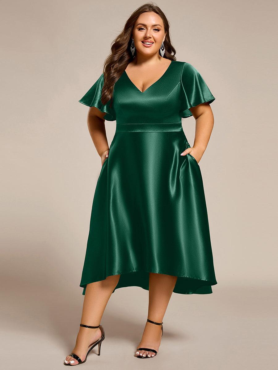 Robe d'invité tong colorée à ourlet haut et bas #Couleur_Vert Fonce