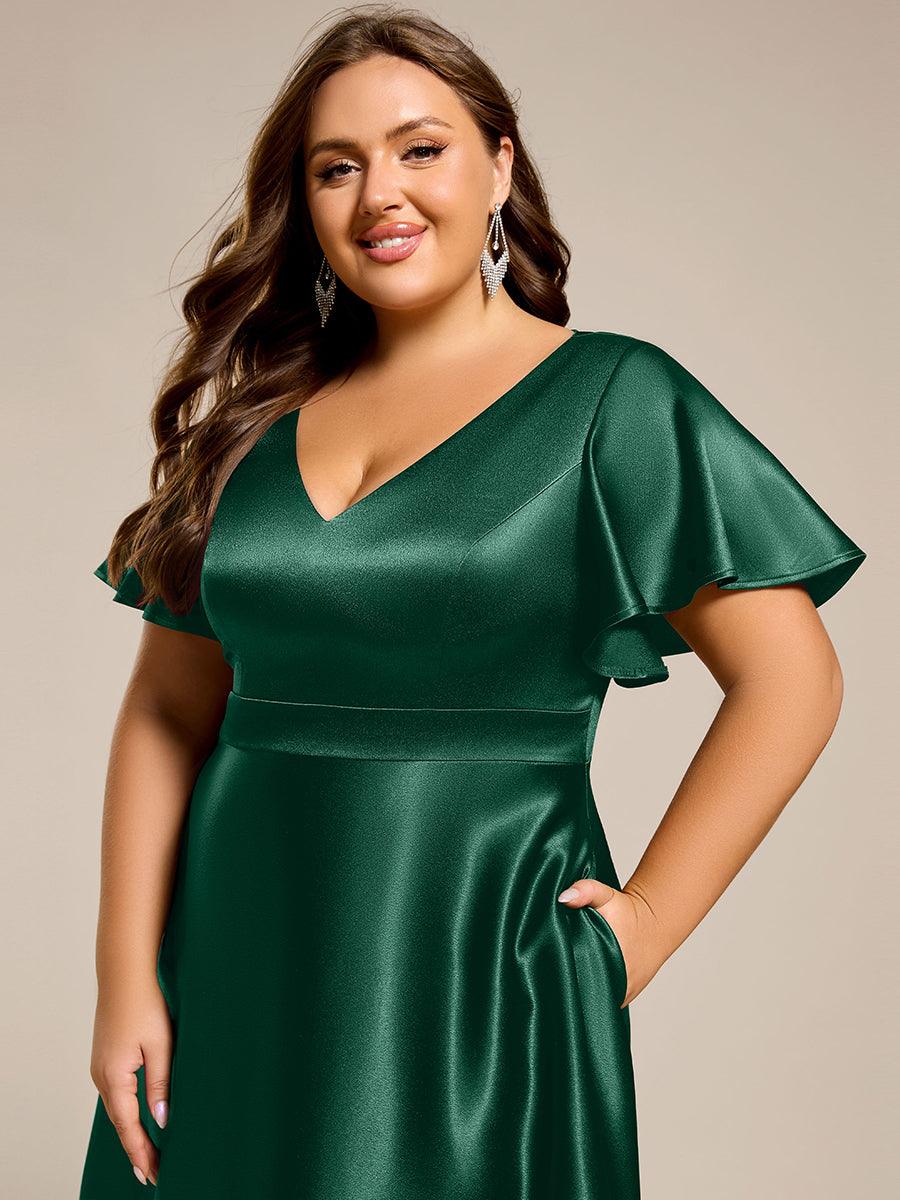 Robe d'invité tong colorée à ourlet haut et bas #Couleur_Vert Fonce
