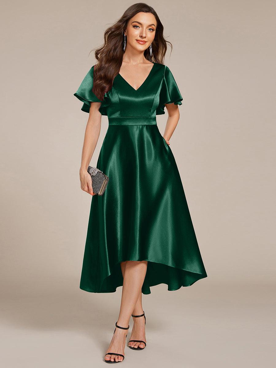 Robe d'invité tong colorée à ourlet haut et bas #Couleur_Vert Fonce