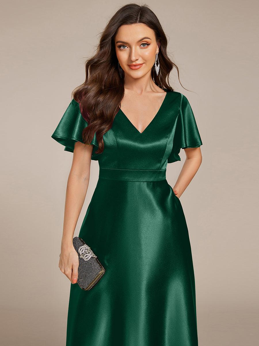 Robe d'invité tong colorée à ourlet haut et bas #Couleur_Vert Fonce
