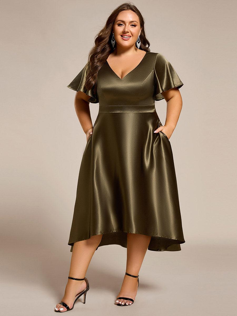 Robe d'invité tong colorée à ourlet haut et bas #Couleur_ #Couleur_Vert Olive