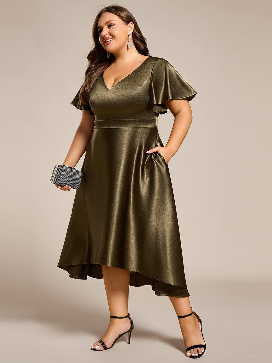 Robe d'invité tong colorée à ourlet haut et bas #Couleur_ #Couleur_Vert Olive