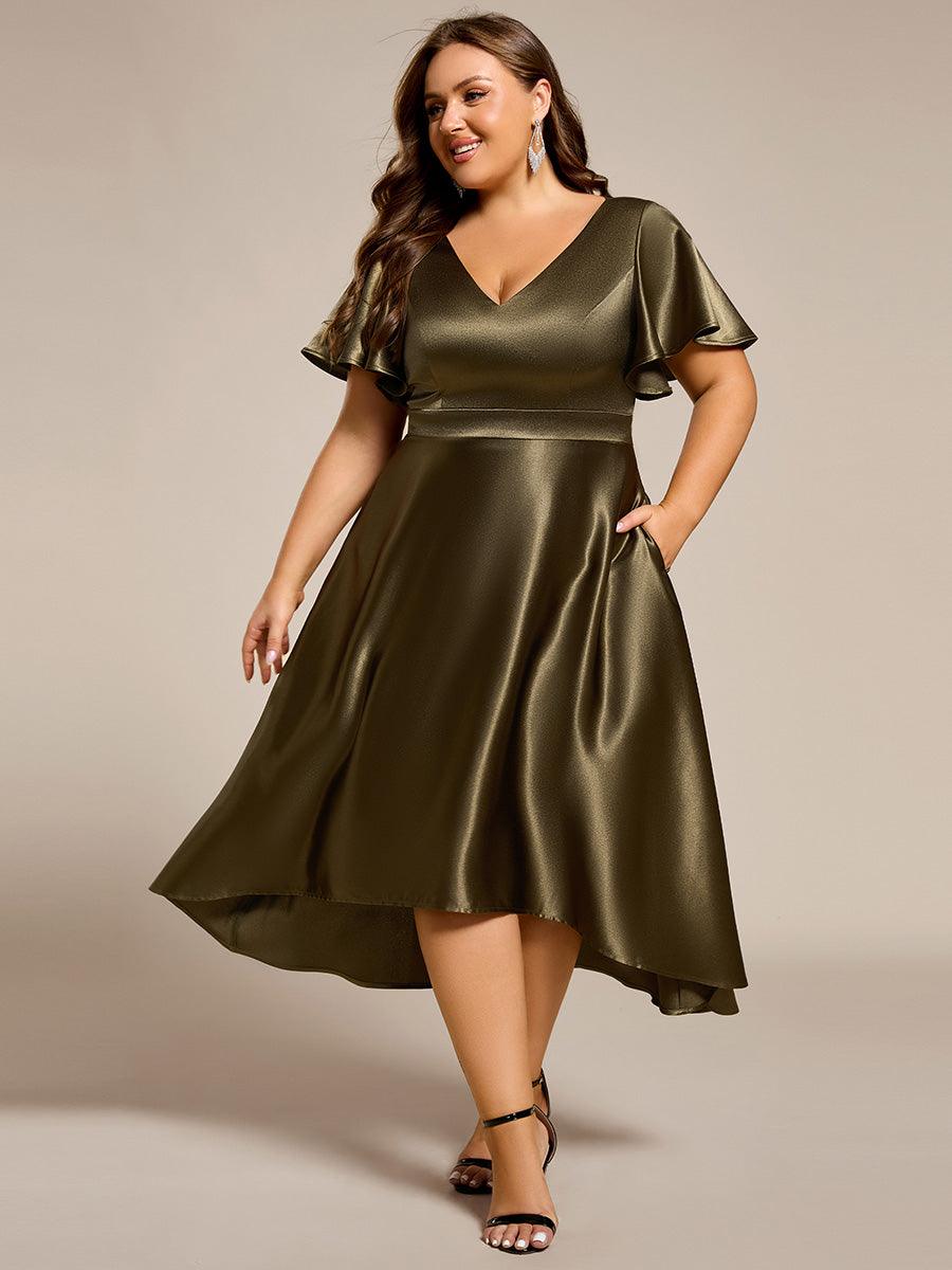 Robe d'invité tong colorée à ourlet haut et bas #Couleur_ #Couleur_Vert Olive