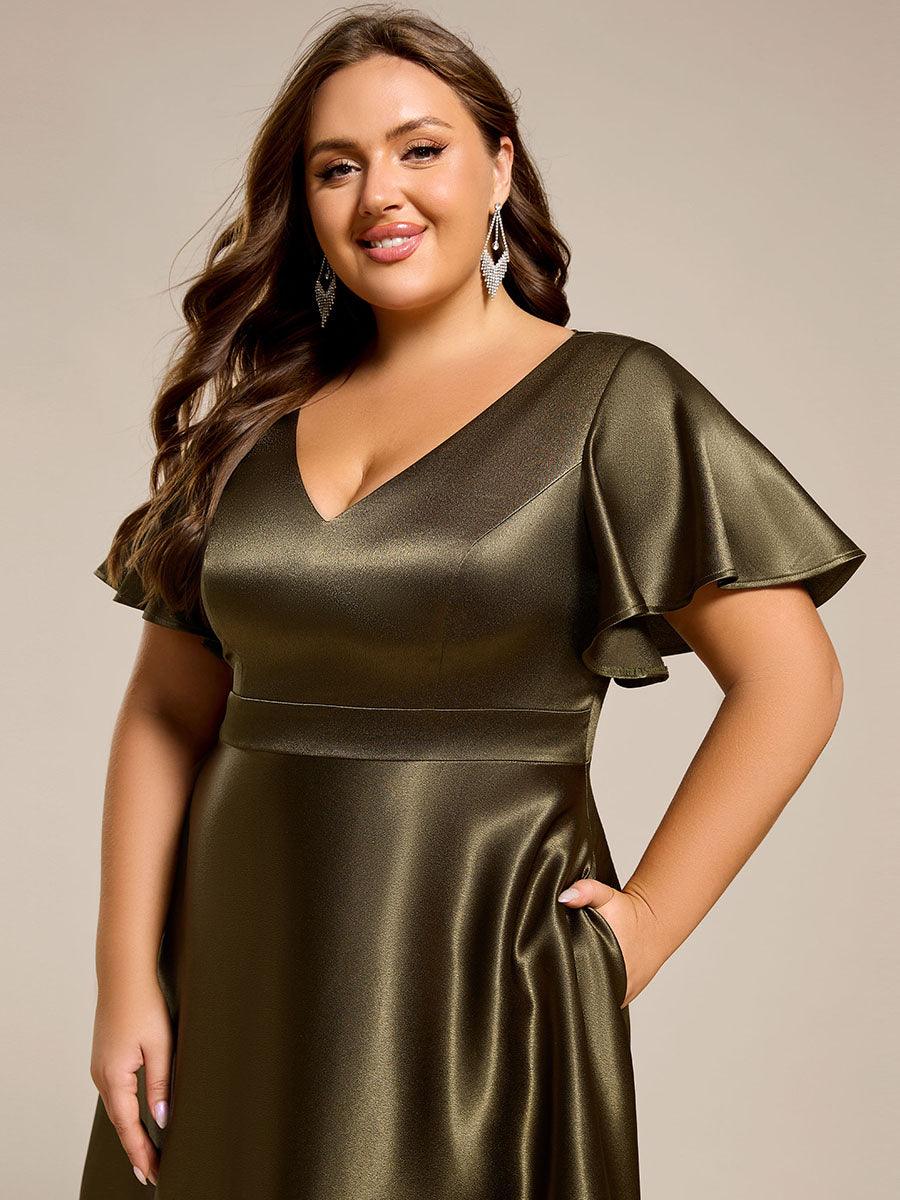 Robe d'invité tong colorée à ourlet haut et bas #Couleur_ #Couleur_Vert Olive
