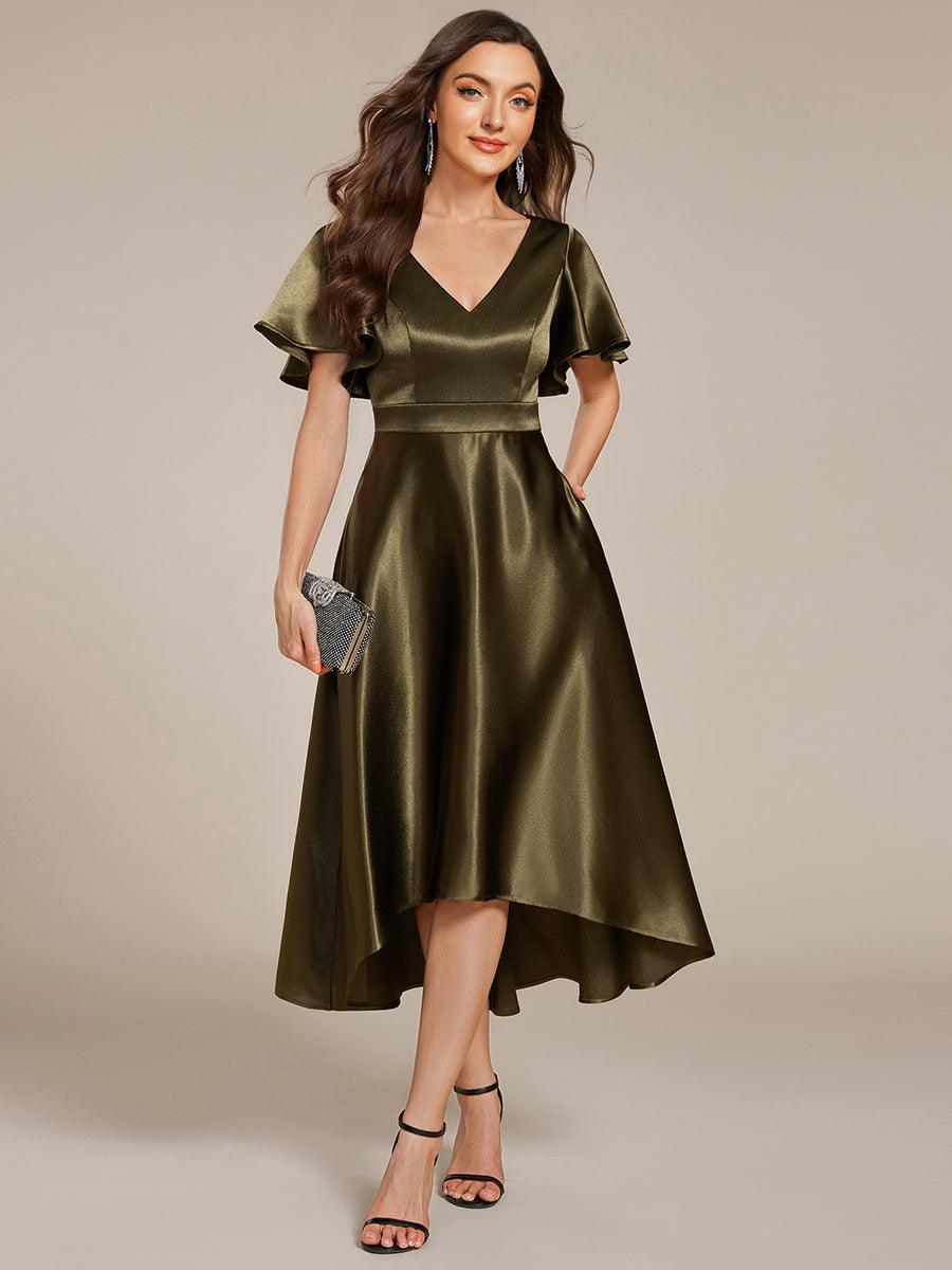 Robe d'invité tong colorée à ourlet haut et bas #Couleur_ #Couleur_Vert Olive
