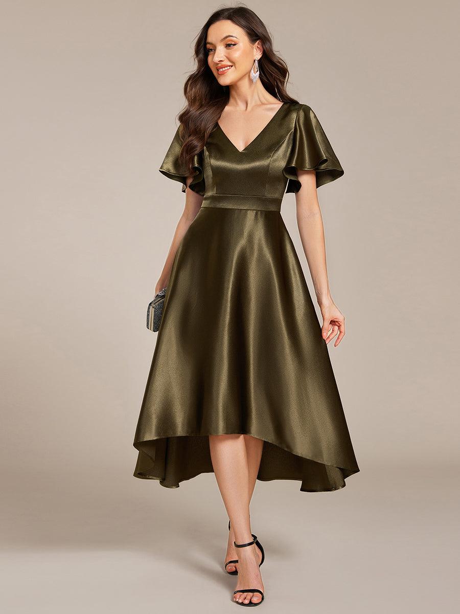 Robe d'invité tong colorée à ourlet haut et bas #Couleur_ #Couleur_Vert Olive