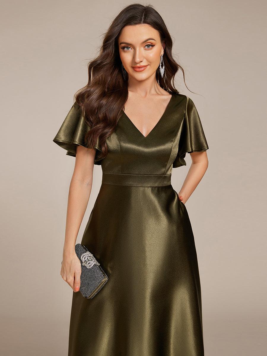 Robe d'invité tong colorée à ourlet haut et bas #Couleur_ #Couleur_Vert Olive