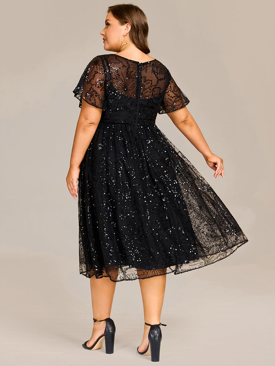 Robe d'invité de mariage trapèze en mousseline fluide à encolure ronde et longueur au genou #Couleur_Noir